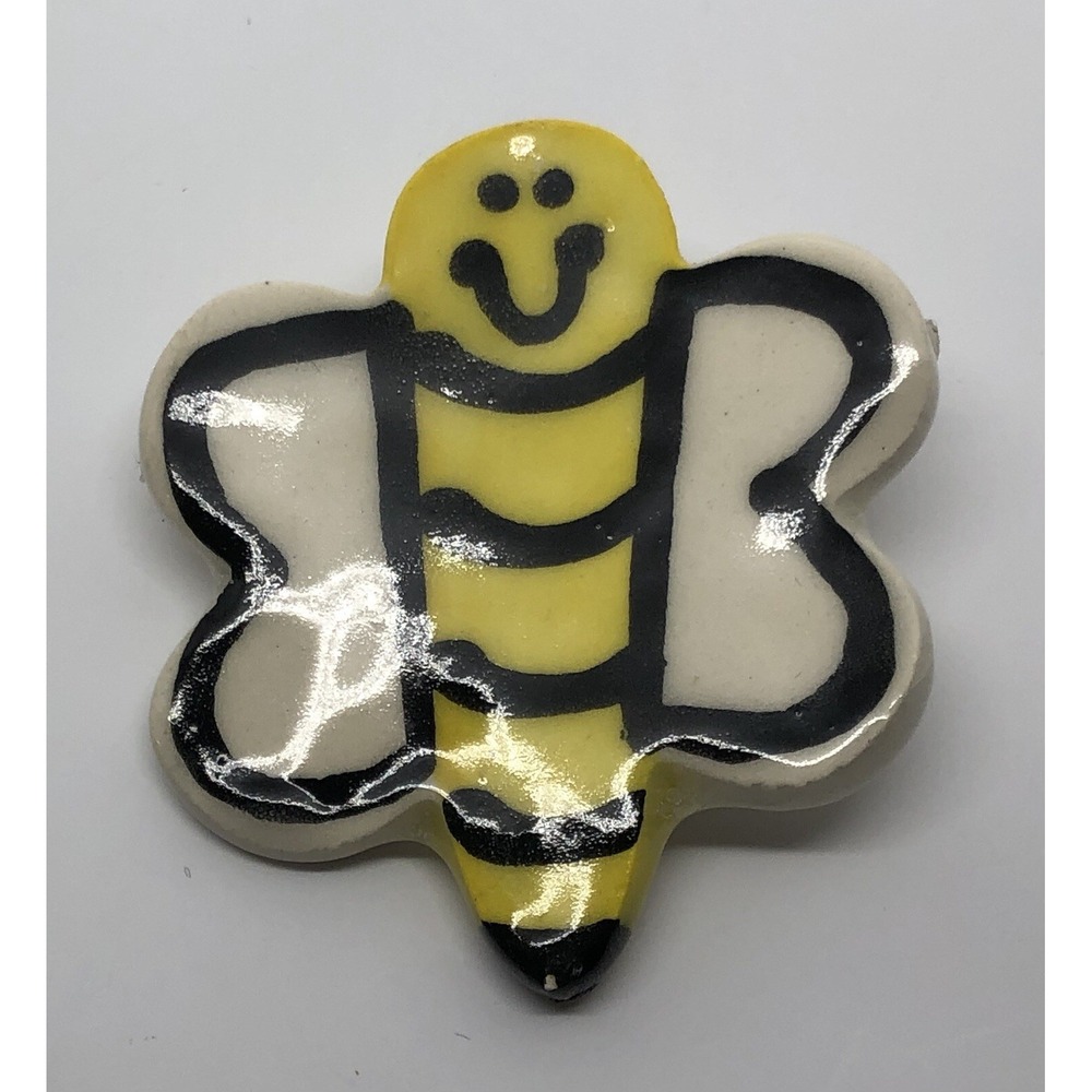 Ceramic Hand Painted Bee‎ Pin Lapel Brooch Bumble Bee Hat Pin Handmade 2" Tall